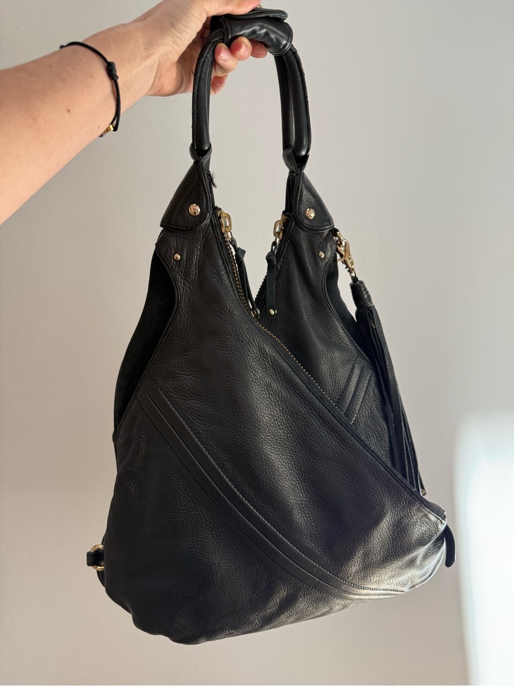 Botkier Black Leather Shoulder Hobo with Tassel Detail